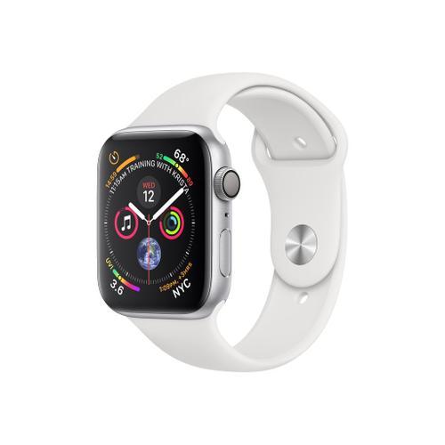 Apple Watch Series 4 (Gps) 44 Mm - Botier Aluminium Argent Avec Bracelet Sport Blanc 140-210 Mm