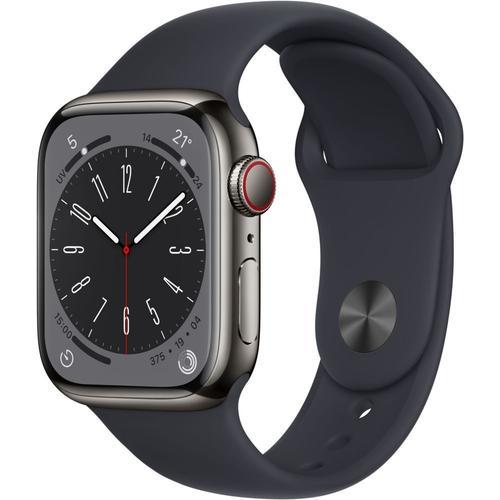 Apple Watch Series 8 (Gps + Cellular) - Botier 41 Mm Acier Inoxydable Graphite Avec Bracelet Sport Minuit
