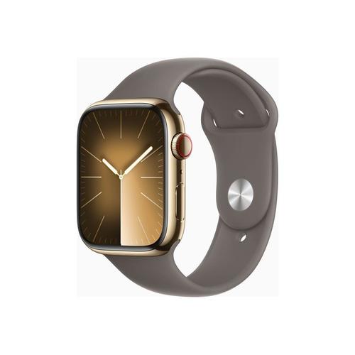 Apple Watch Series 9 Gps + Cellular - Botier Acier Inoxydable 45 Mm Or Argile - Bracelet S/M