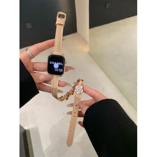 Applicable  Apple Watch Apple 7 Bracelet Petit Parfum Style Camlia Double Cercle Diamant Iwatch86 Bracelet Niche-Carte Abricot Double Cercle Fleur Platine - 38 Mm/40 Mm/41 Mm
