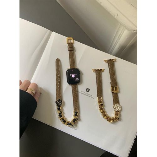 Applicable  Apple Watch Apple 7 Bracelet Petit Parfum Style Camlia Double Cercle Diamant Iwatch86 Bracelet Niche-Fleur Double Cercle Marron Noir Or - 38 Mm/40 Mm/41 Mm