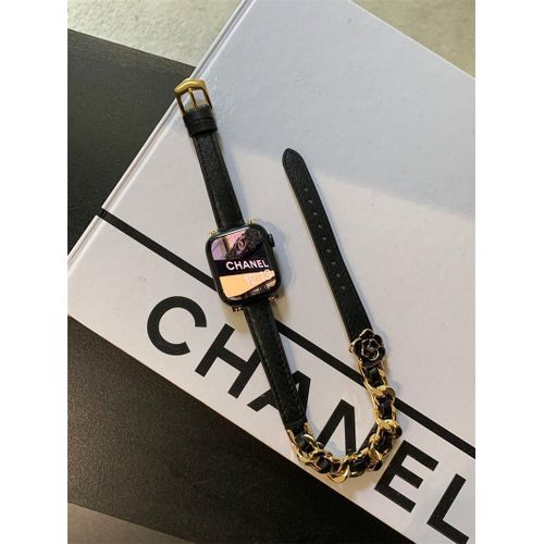 Applicable  Apple Watch Apple 7 Bracelet Petit Parfum Style Camlia Double Cercle Diamant Iwatch86 Bracelet Niche-Fleur Noire Double Cercle Or Noir - 38 Mm/40 Mm/41 Mm