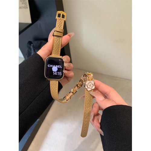 Applicable  Apple Watch Apple 7 Bracelet Petit Parfum Style Camlia Double Cercle Diamant Iwatch86 Bracelet Niche-Fleur Platine Double Cercle Abricot - 42 Mm/44 Mm/45 Mm/49 Mm
