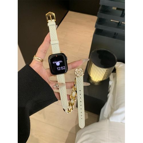 Applicable  Apple Watch Apple 7 Bracelet Petit Parfum Style Camlia Double Cercle Diamant Iwatch86 Bracelet Niche-Fleur Platine Double Cercle Blanc - 38 Mm/40 Mm/41 Mm