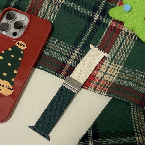Applicable  Apple Watch Iwatch8 Nylon S9 Automne Et Hiver Nol Boucle Tresse Nouveau Bracelet Bicolore Ultra-Vert Fort Tropicale Avec Blanc Nacr - 42 Mm/44 Mm/45 Mm/49 Mm