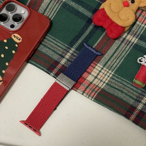 Applicable  Apple Watch Iwatch8 Nylon S9 Automne Et Hiver Nol Boucle Tresse Nouveau Bracelet Bicolore Ultra-Vert Fort Tropicale Avec Rouge - 38 Mm/40 Mm/41 Mm
