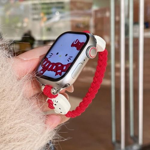 Applicable  L'apple Watch 10,  L'apple Watch 9,  L'iwatch 8, Bracelet De Montre Tress  Boucle Unique, Joli Dessin Anim, 76e Gnration-Boucle Simple - Hello Kitty - S10 46 Mm