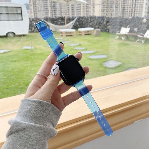 Applicable  L'apple Watch 7 Bracelet De Montre Apple Se Iwatch 6 Transparent Glacier One 5e Gnration Nouveau Modle Limit-Bleu Transparent - 44 Mm