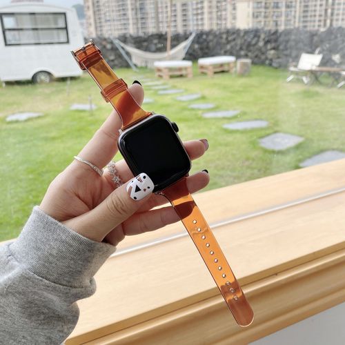 Applicable  L'apple Watch 7 Bracelet De Montre Apple Se Iwatch 6 Transparent Glacier One 5e Gnration Nouveau Modle Limit-Orange Fonc Transparent - 45 Mm