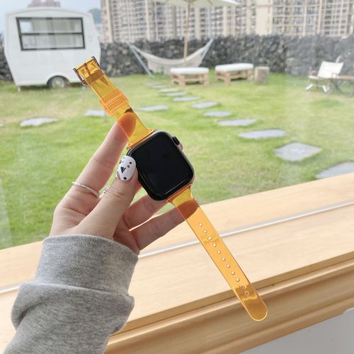 Applicable  L'apple Watch 7 Bracelet De Montre Apple Se Iwatch 6 Transparent Glacier One 5e Gnration Nouveau Modle Limit-Orange Transparent - 44 Mm