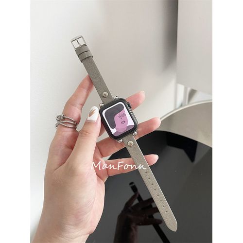 Applicable  L'apple Watch, Au Bracelet Apple Watch S8,  L'iwatch 6 Gnration 75432, Au Bracelet En Cuir  Rivets Fins De Petite Taille Se-38 Mm/40 Mm/41 Mm Gris