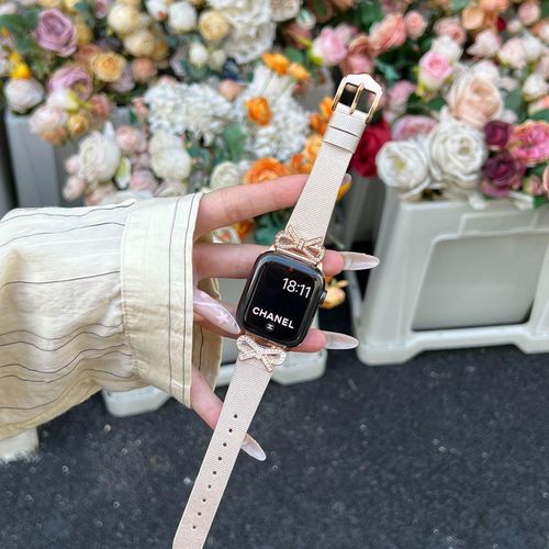 Applicable Au Bracelet Apple Watch Apple Watch 678 Femme Se Bracelet S8 Nouveau Mtal Avanc Et Cuir Vritable-Papillon En Soie - Champagne - 38 Mm/40 Mm/41 Mm
