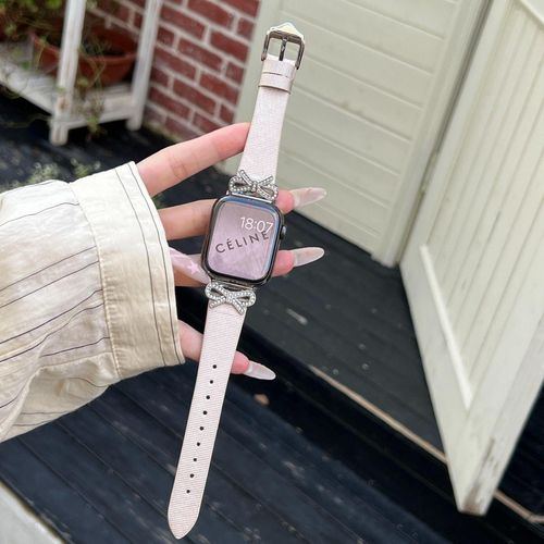 Applicable Au Bracelet Apple Watch Apple Watch 678 Femme Se Bracelet S8 Nouveau Mtal Avanc Et Cuir Vritable-Papillon En Soie - Champagne Argent - 38 Mm/40 Mm/41 Mm