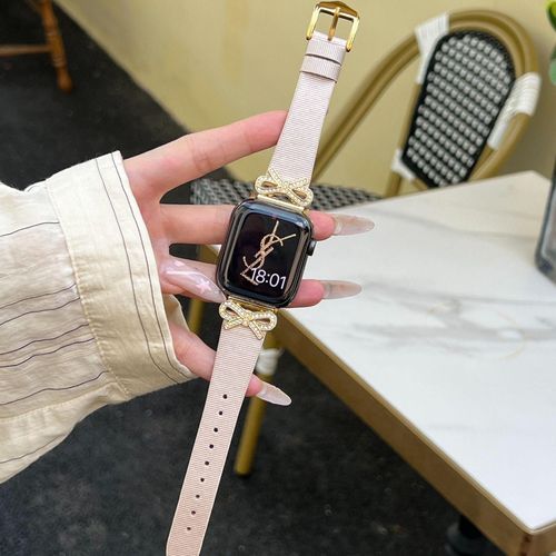 Applicable Au Bracelet Apple Watch Apple Watch 678 Femme Se Bracelet S8 Nouveau Mtal Avanc Et Cuir Vritable-Papillon En Soie - Champagne Dor - 38 Mm/40 Mm/41 Mm