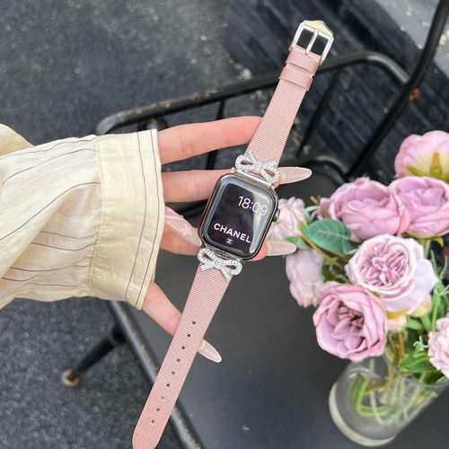 Applicable Au Bracelet Apple Watch Apple Watch 678 Femme Se Bracelet S8 Nouveau Mtal Avanc Et Cuir Vritable-Papillon En Soie - Poudre D'argent - 38 Mm/40 Mm/41 Mm