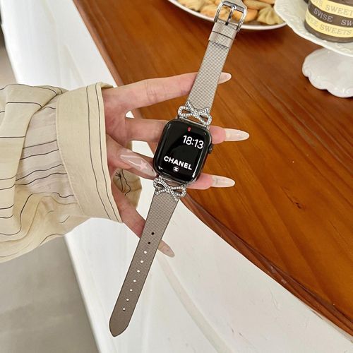 Applicable Au Bracelet Apple Watch Apple Watch 678 Femme Se Bracelet S8 Nouveau Mtal Avanc Et Cuir Vritable-Pte De Soie Papillon Verte - 38 Mm/40 Mm/41 Mm