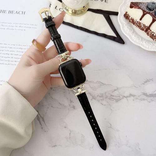 Applicable Au Bracelet Apple Watch Motif Lzard Boucle Dore Bracelet En Cuir Vritable Apple Watch Iwatch678 Gnration 40 45-Motif Crocodile Noir - 38 Mm/40 Mm/41 Mm
