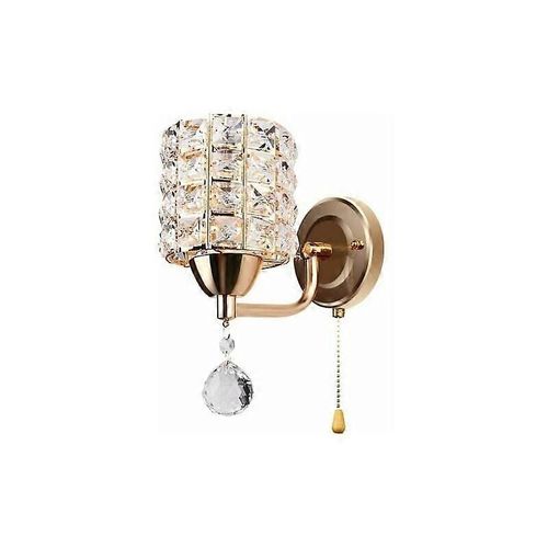 Applique Murale Moderne En Cristal Avec Interrupteur  Tirette Applique Murale En Or Pour Chambre  Coucher Alle E14 (Ampoule Non Incluse)