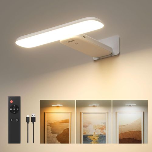 Applique Murale Pour Tableaux,clairages Murales  Batterie Rechargeable,Lampe Led Sans Fil Pour Cible De Flchettes,Lumiere Pour Photos,3 Tempratures De Couleur,Tlcommande,Blanc.[E13]