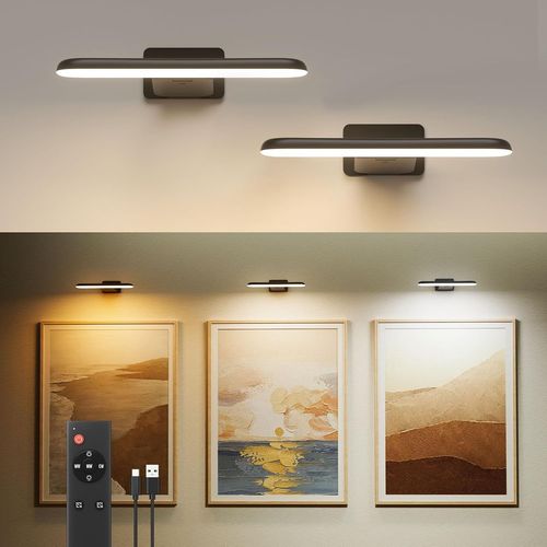 Applique Murale Pour Tableaux,clairages Murales  Batterie Rechargeable,Lampe Led Sans Fil Pour Cible De Flchettes,Lumiere Pour Photos,3 Tempratures De Couleur,Tlcommande,Noir.[E15]