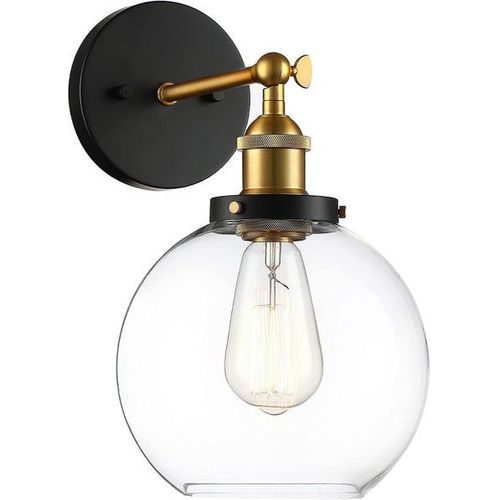 Applique Murale Rglable  240 Degrs Avec Globe En Verre, Fer Noir Et Laiton Antique, Culot E26, Certifie Ul, Design Industriel Moderne