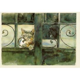 Aquarelle Chat L Attente Par C Ricart Lutece Edition 15 X Cm Rakuten