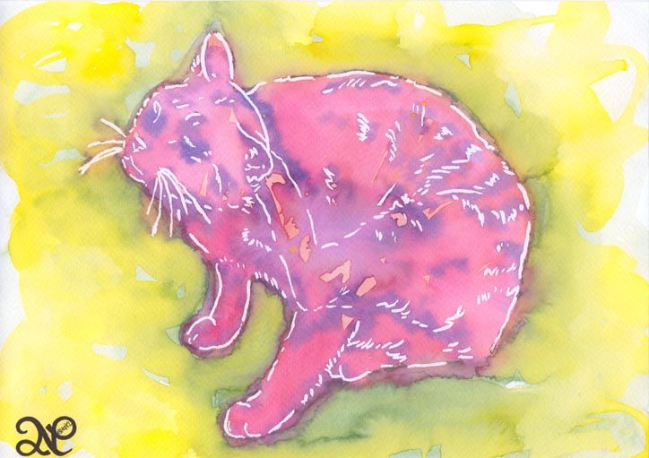 Aquarelle Originale Esquisse Chat Se Gratte Unique Painting Cat Cute La143 Rakuten