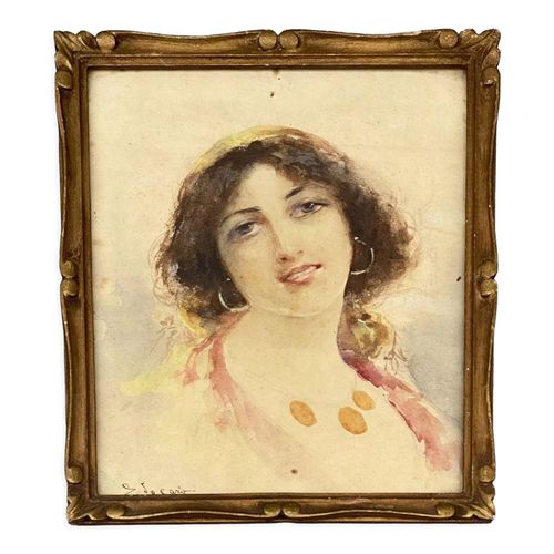 Aquarelle S De Caro Signature A Identifier Portrait De Femme Gitane Multicolore