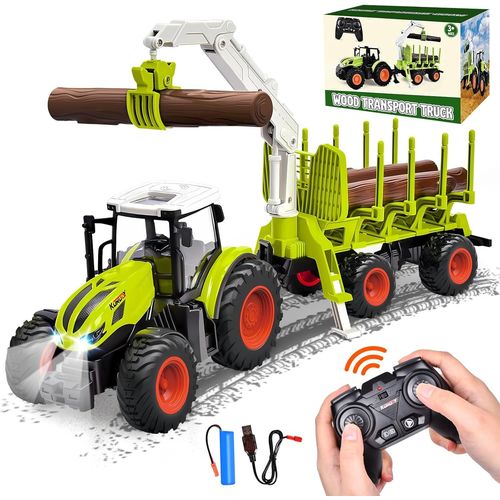 Aragallant Rc Tracteur Telecommand Enfant, Tracteur Telecommande Avec Remorque Forestire  Partir De 2 3 4 5 6 Ans, Jouet Ferme Avec Grappin Et 4 Troncs D'arbre, Cadeau De Nol Pour Enfants