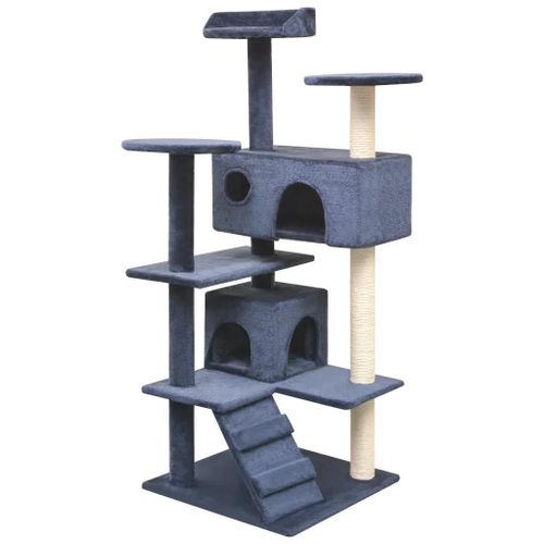 Arbre A Chat Avec Griffoirs En Sisal 125 Cm | Bleu Fonce, Structure Solide, 3 Plateformes, Gain D'espace, Multifonctionnel