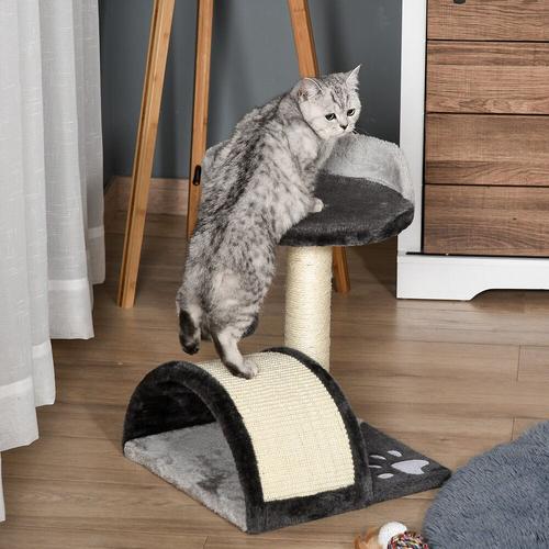 Arbre  Chat Griffoir Grattoir Design Jeu Boule Suspendue + Plateforme Peluche Sisal Naturel Gris