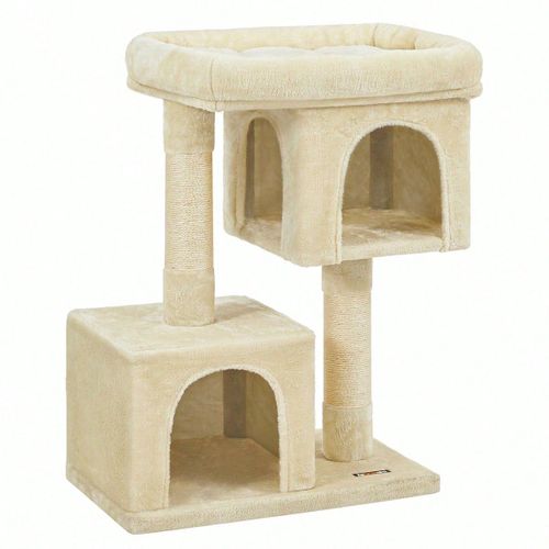 Arbre  Chat, Tour De Jeux 84 Cm, L, Maison Pour Chats Jusqu' 7 Kg, Grande Plate-Forme, 2 Niches, Griffoir, Beige