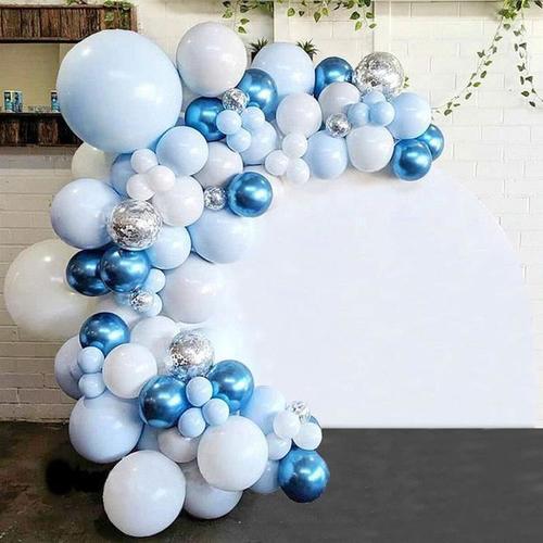 Arche Ballon Bleu Blanc Argent, 107pcs Kit Arche Ballon Anniversaire ...