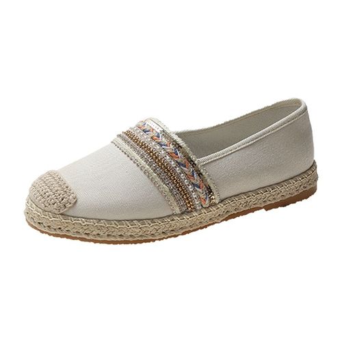 Arex-Mocassins Financirement Rtro Respirants Pour Femmes,Espadrille Avec Dtail En Fausses Perles,Maille Simple,Chaussures En Toile - 38