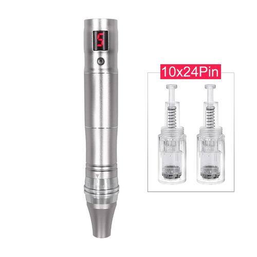 Argent 10 Pièces 24pin Stylo De Microneedling Sans Fil Machine De