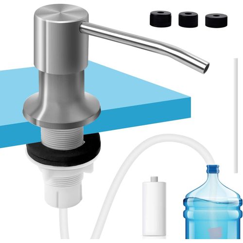 Argent Distributeur Savon, Inox Push Distributeur Lessive Liquide Avec Tube En Silicone De 100 Cm, Flacon Pompe En Abs De 500 Ml, 3 Bouchons De Jauge Et Bouchons D'tanchit