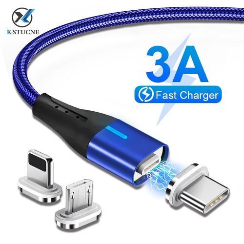 Argent Pour le type C 2m cble micro USB / c de type 3A magntique verser reCharge rapide