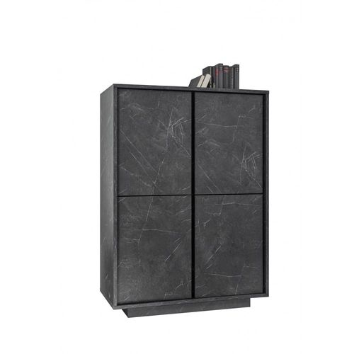 Argentier 4 Portes, Collection Colomarmo, Coloris Noir Effet Marbre, Idal Dans Votre Salon Ou Salle  Manger
