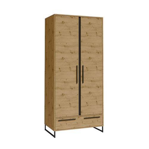 Armoire 2 Portes 1 Tiroir Stratifis Beige Et Noir