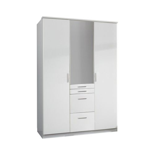 Armoire 3 Portes Dont 1 Miroir, 4 Tiroirs - L135 Cm