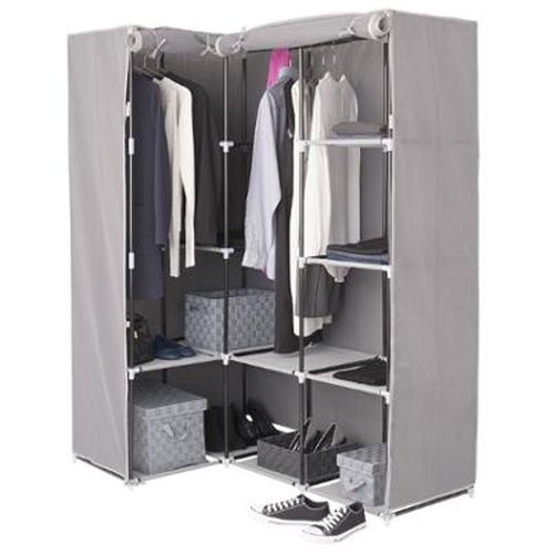 Armoire d'Angle Penderie "11 Compartiments" 169cm Gris Rakuten