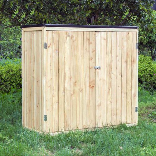 Armoire de jardin Bois naturel Double porte Rangement Outils Abri