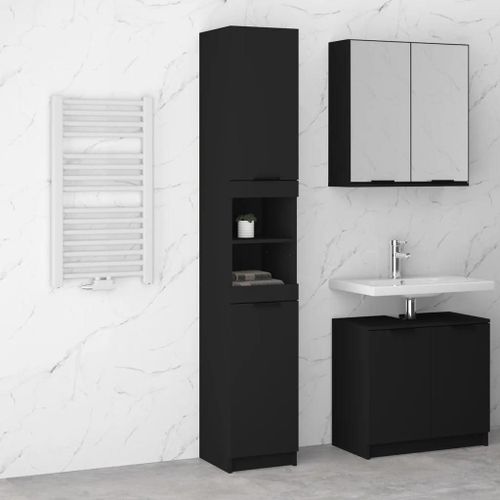 Armoire De Salle De Bain Noir 32x34x188,5 Cm Bois D'ingnierie
