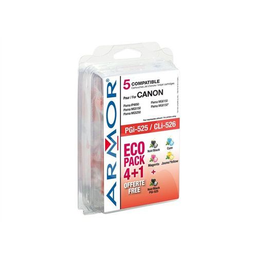 Armor B10177r1 - Pack De 4 - Noir, Jaune, Cyan, Magenta - Cartouche D'encre (quivalent  : Canon Pgi-525bk, Canon Cli-526bk, Canon Cli-526c, Canon Cli-526m, Canon Cli-526y ) - Pour Canon Pixma...