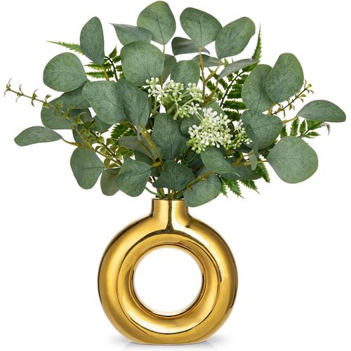 Artificial Eucalyptus In Eucalyptus Vase Eucalyptus Donut Decorative Vase With Eucalyptus Green Artificial Plants Ceramic Plants Artificial Plants Table Decoration Shelf