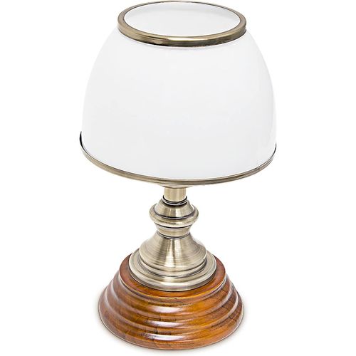 Asas-10018911 Luminaire Dco Petite Lampe De Table Abat-Jour En Verre Blanc Socle En Bois Vritable Hxlxp: 37 X 30 X 20,5cm Style Ancien Vintage