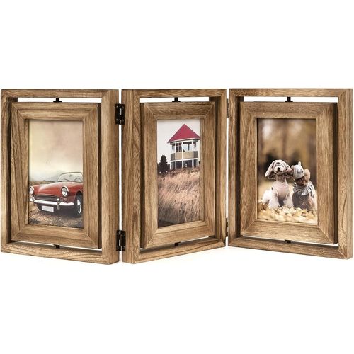 Asas-10x15 Cadre Photo En Bois Rustique Pliant  Charnire Triple Cadres Photo Collage,Affichage Double Face Rotatif Haute Dfinition Cadre Photo En Verre Pour Table De Maison (Noir Carbonis)