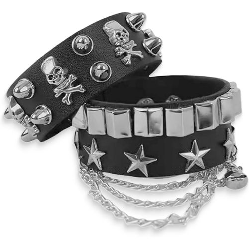 Asas-2 Pices Punk Bracelet  Goujons En Cuir Punk Rock Bracelet Noir Avec Clous Bracelet Manchette  Goujons D'halloween Rglable Bracelet En Cuir Gothique Des Annes 80 Pour Hommes Femmes