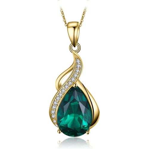 Asas-3ct Pendentif Poire meraude Simule Pierre Verte Argent 925 Pour Femme,Plaqu Or Jaune Plaqu Or Rose Colliers Argent Ensemble De Bijoux,Collier Vague Chaine Cadeau Anniversaire 45cm