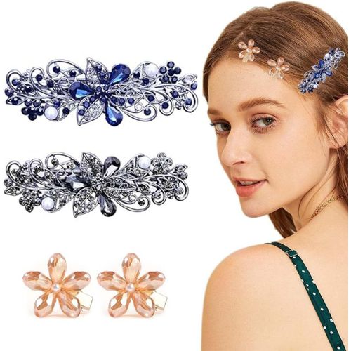 Asas-4 Pices Barrettes  Cheveux Cristal Rtro Barrettes Franaises pingles  Cheveux De Mariage pingle  Cheveux Mariage Strass Pinces  Cheveux lgantes Pour Femmes Et Filles,Barrette Cheveux Femme